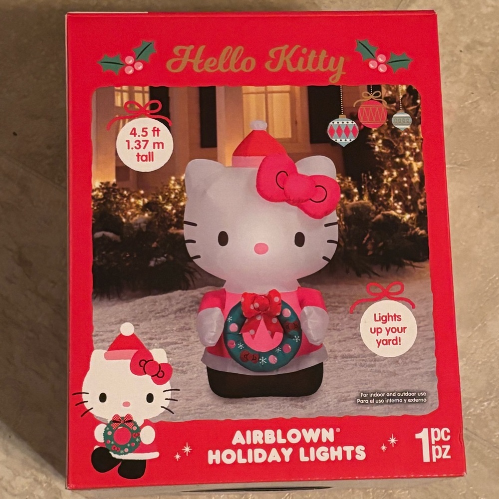 4.5 ft Hello Kitty Inflatable Christmas Airblown , Sanrio Decor Yard Decoration